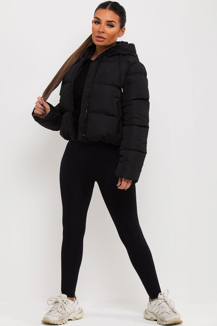 Hooded Puffer Jacket in Black