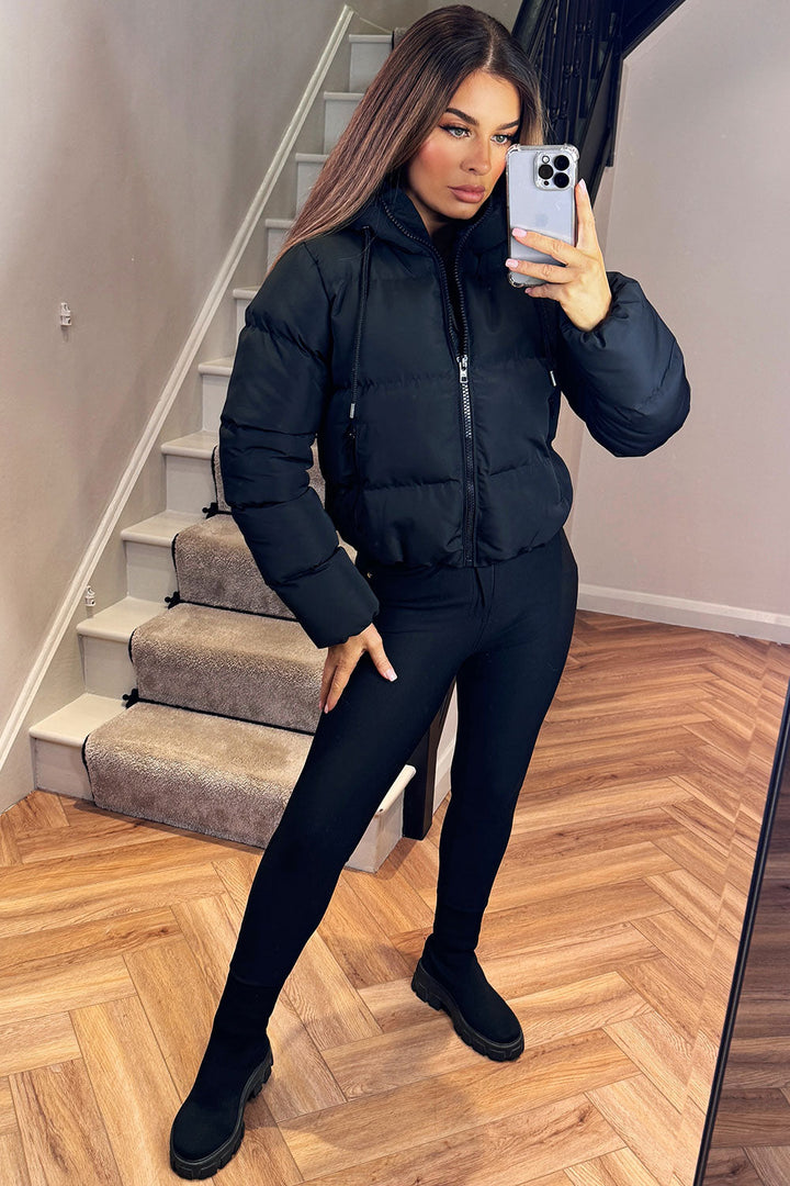 Hooded Puffer Jacket in Black
