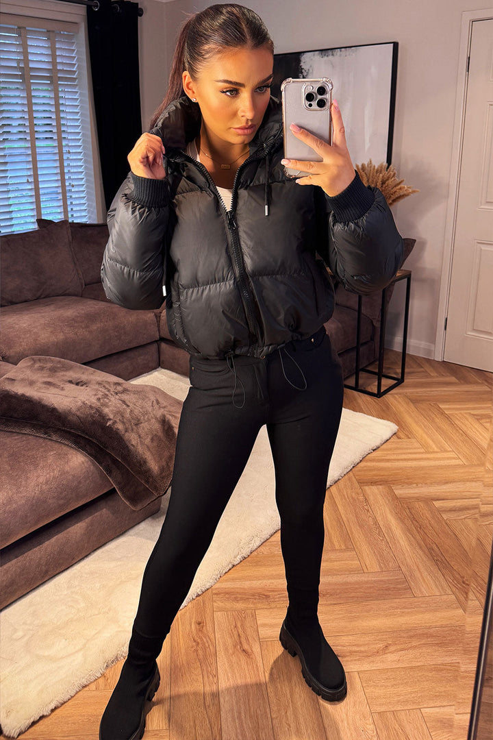 Puffer Jacket with Detachable Hood in Black