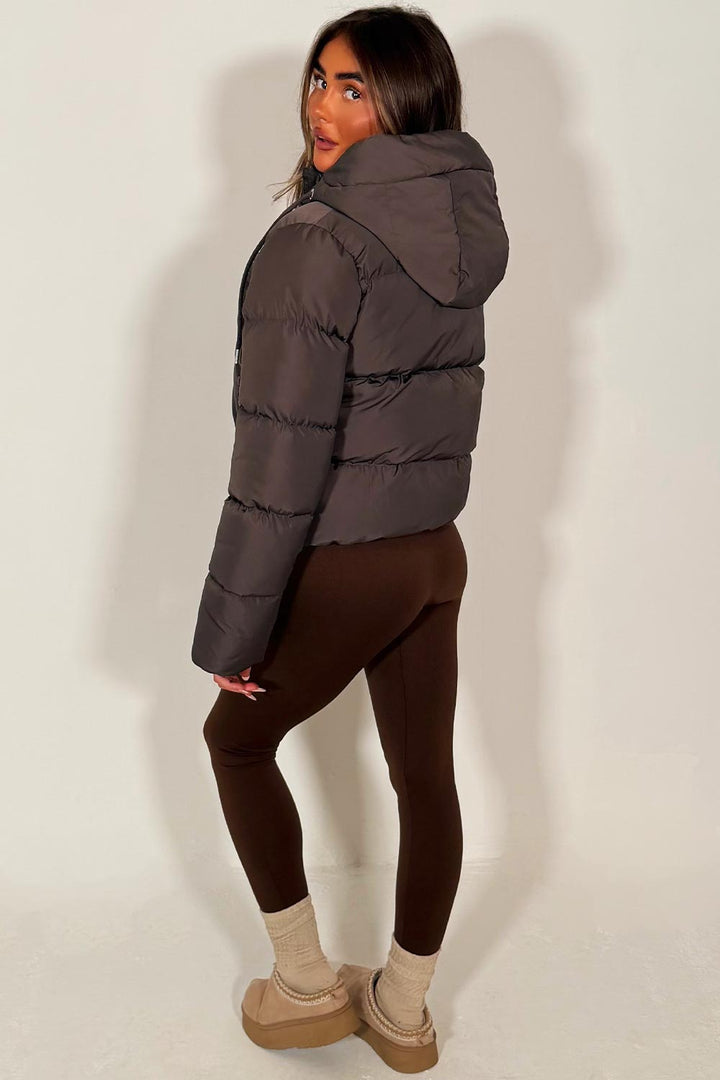 Hooded Puffer Jacket in Brown