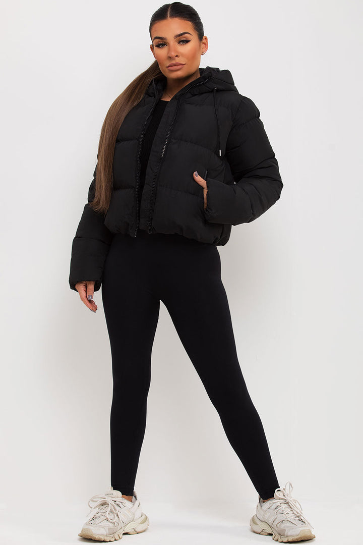 Hooded Puffer Jacket in Black