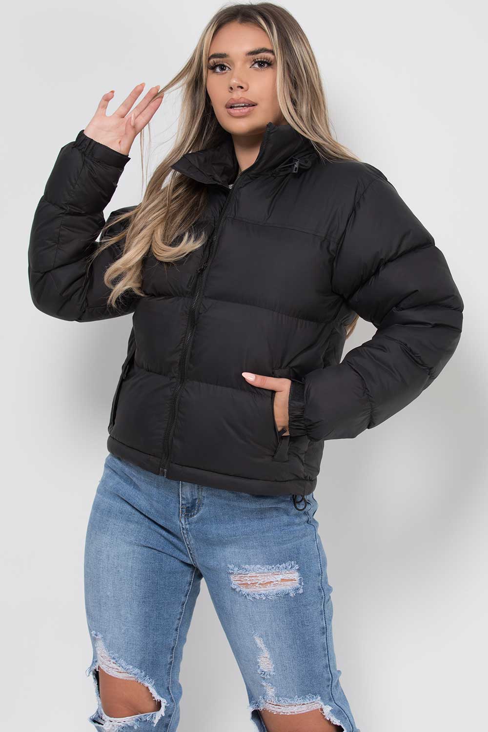 Black Quilted Hooded Puffer Jacket