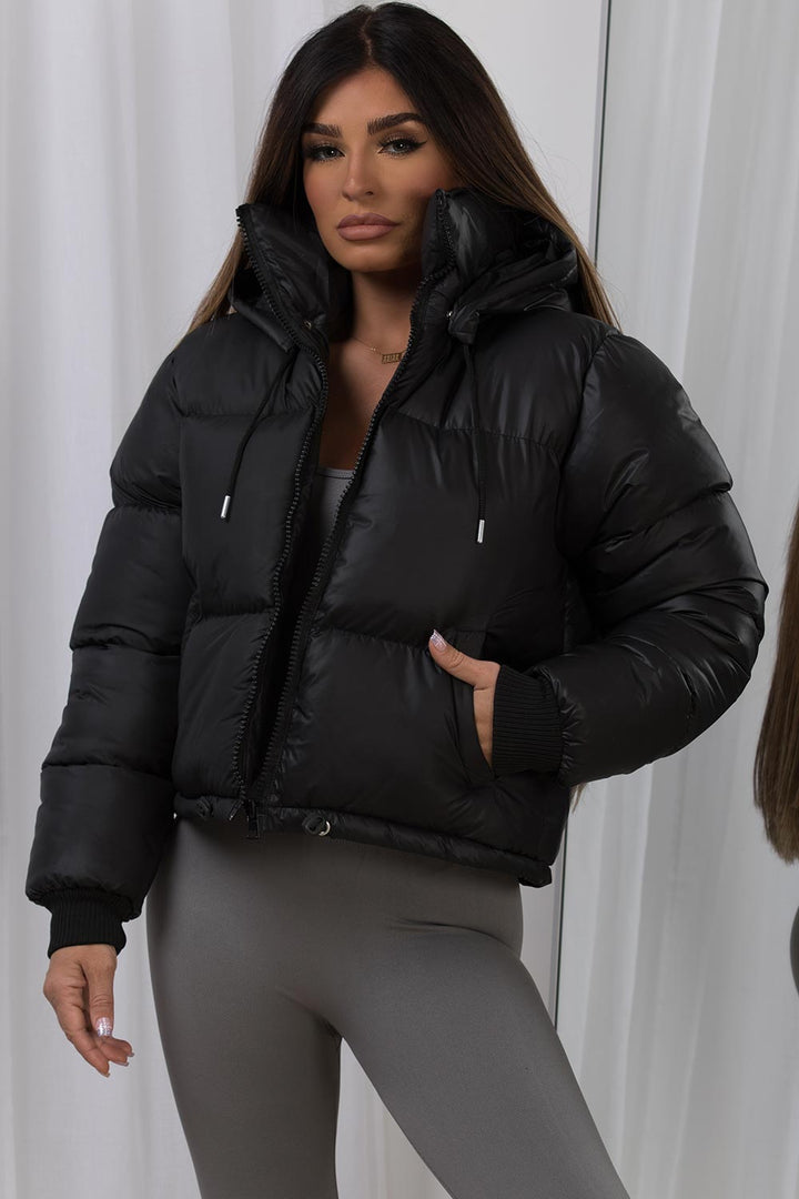 Puffer Jacket with Detachable Hood in Black