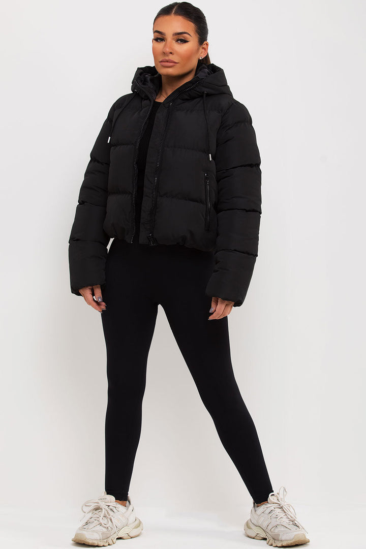 Hooded Puffer Jacket in Black
