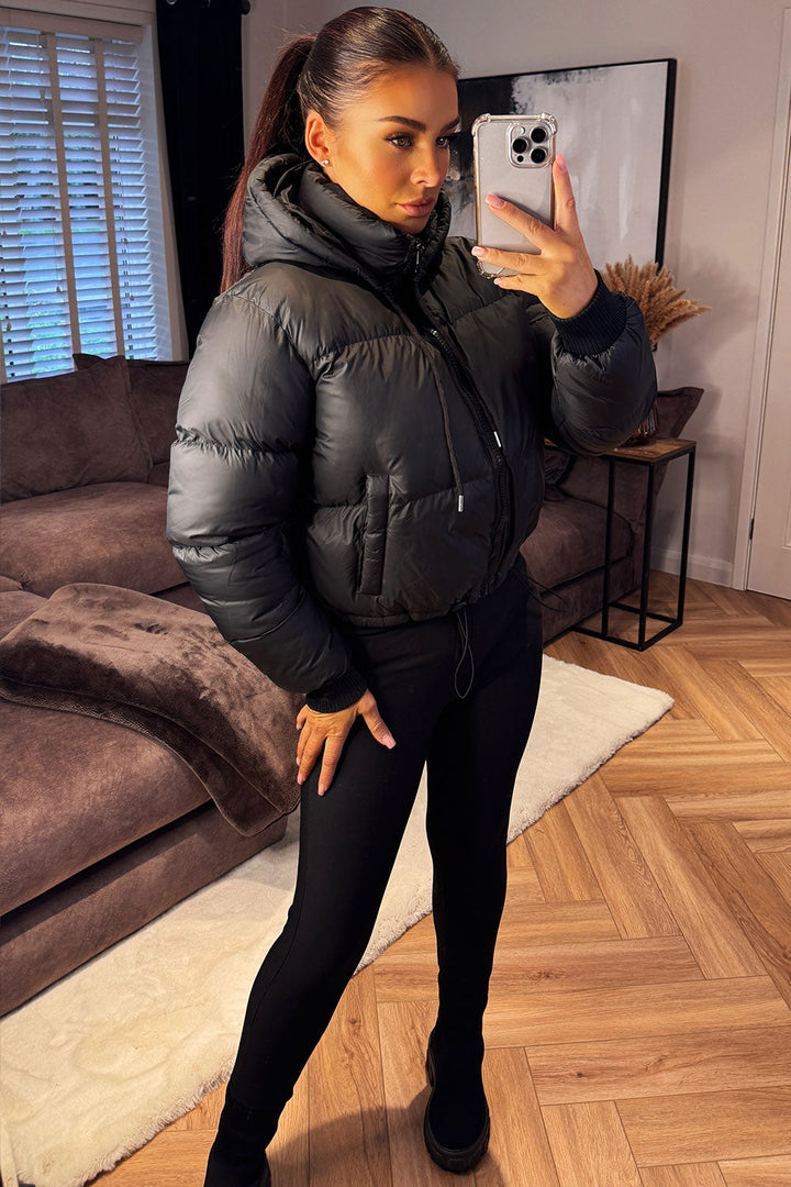 Puffer Jacket with Detachable Hood in Black