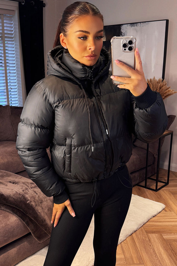 Puffer Jacket with Detachable Hood in Black