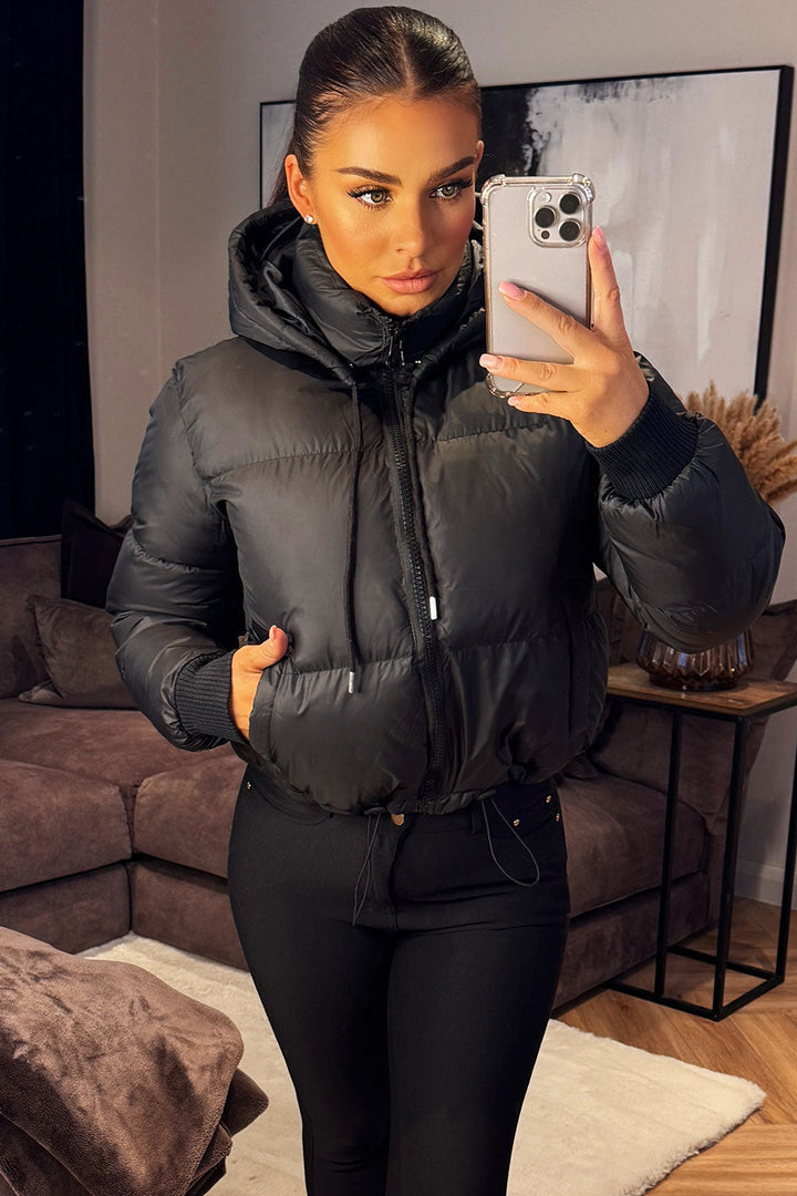 Puffer Jacket with Detachable Hood in Black