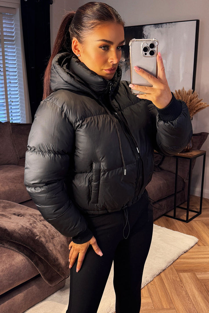 Puffer Jacket with Detachable Hood in Black
