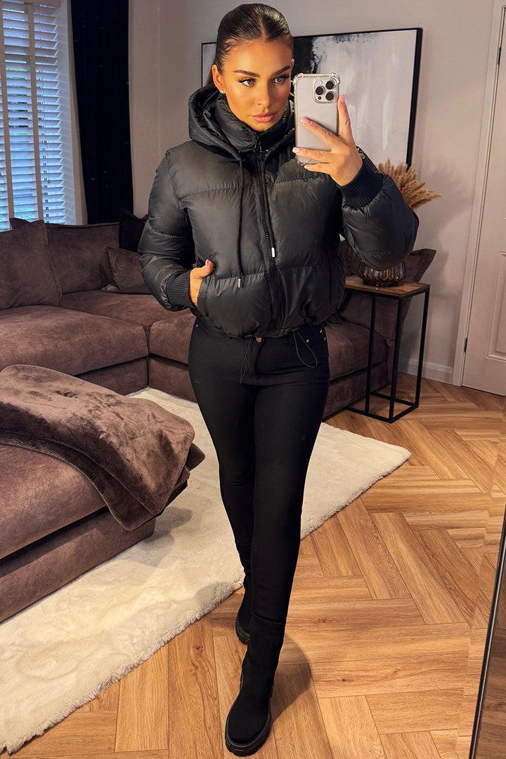 Puffer Jacket with Detachable Hood in Black