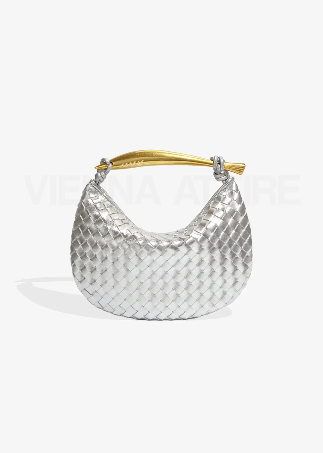 Woven Faux Leather Bag with Gold Handle