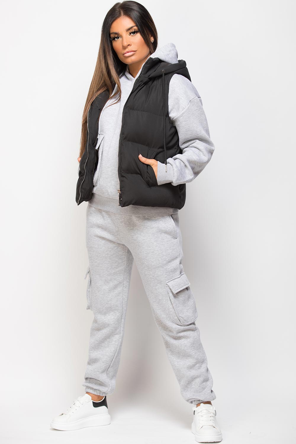 Black Padded Hooded Gilet
