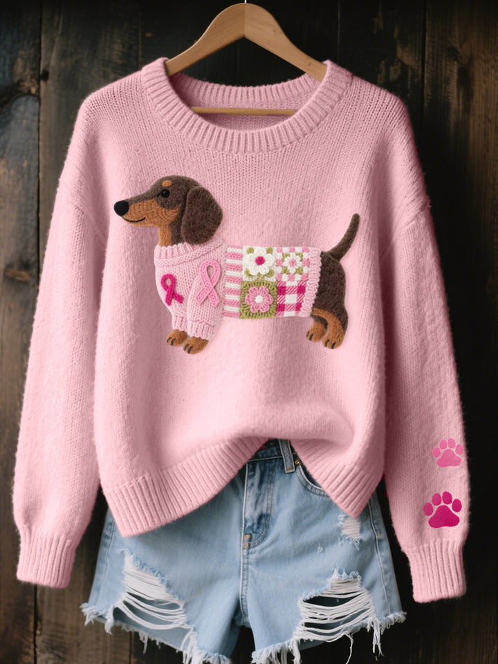 Clodagh | Knit Pullover with Felted Wool Dachshund Detail