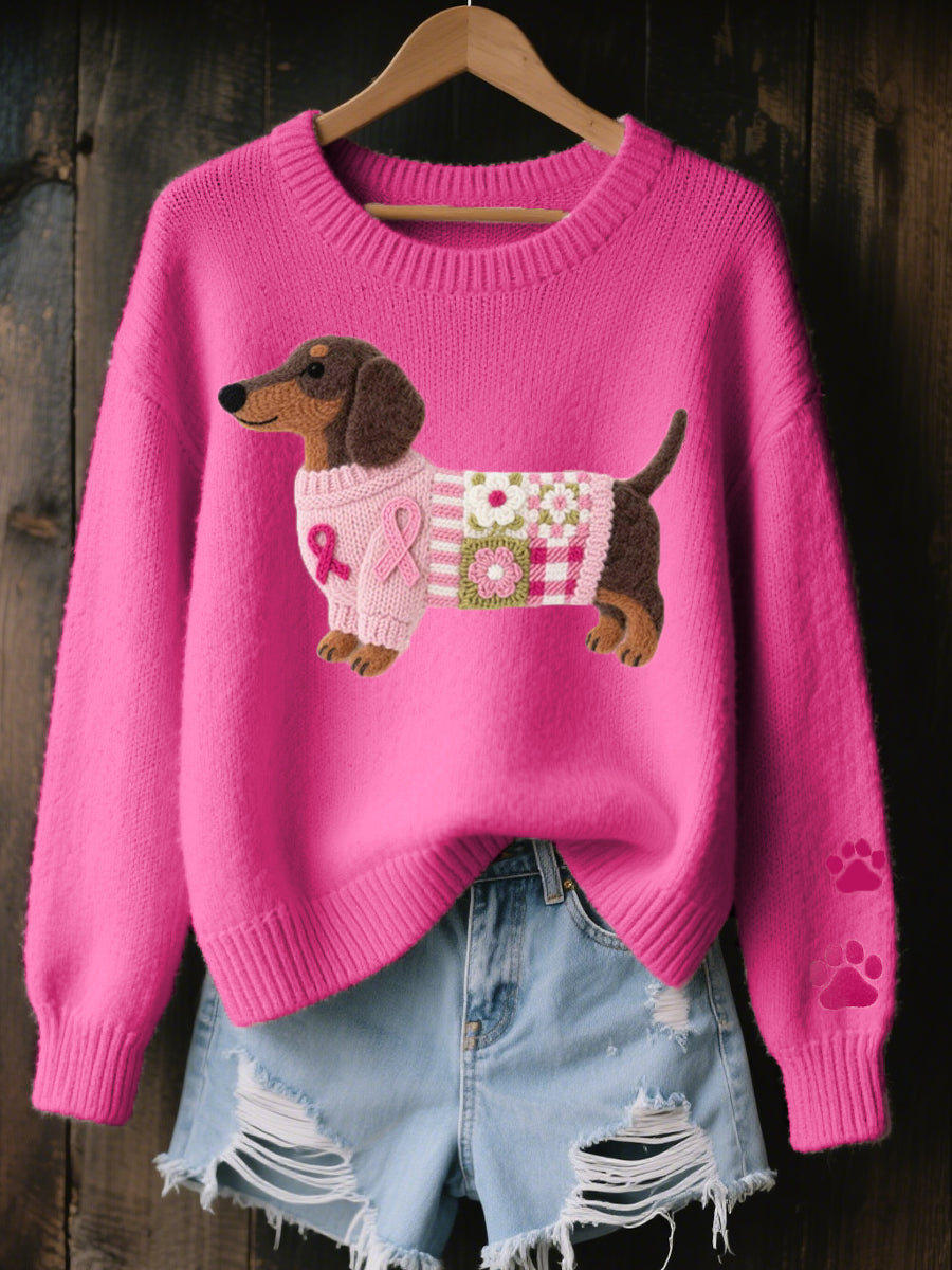 Clodagh | Knit Pullover with Felted Wool Dachshund Detail