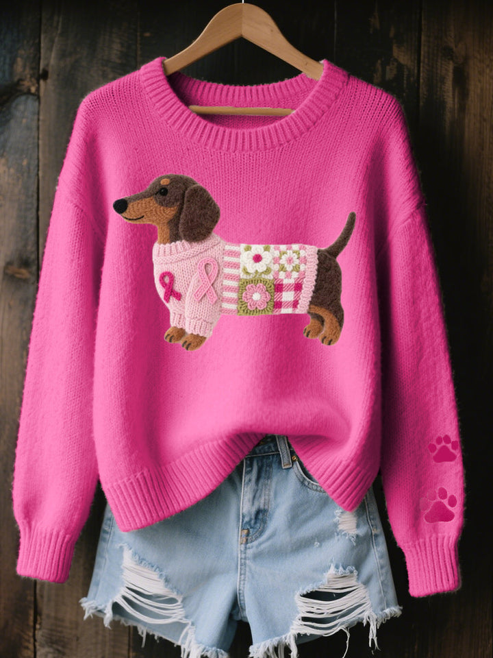 Clodagh | Knit Pullover with Felted Wool Dachshund Detail