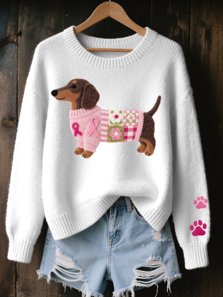 Clodagh | Knit Pullover with Felted Wool Dachshund Detail