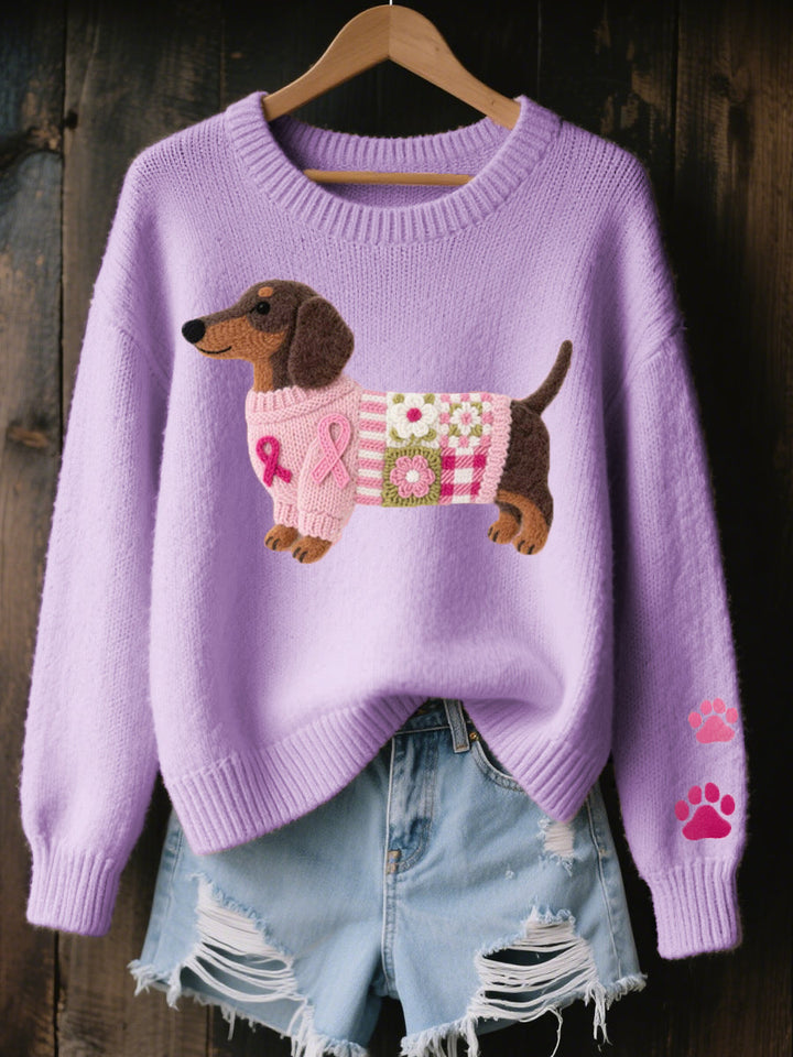 Clodagh | Knit Pullover with Felted Wool Dachshund Detail