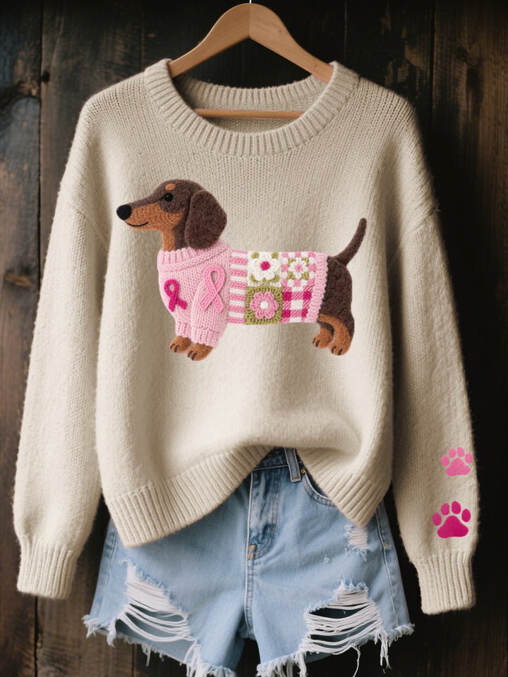 Clodagh | Knit Pullover with Felted Wool Dachshund Detail