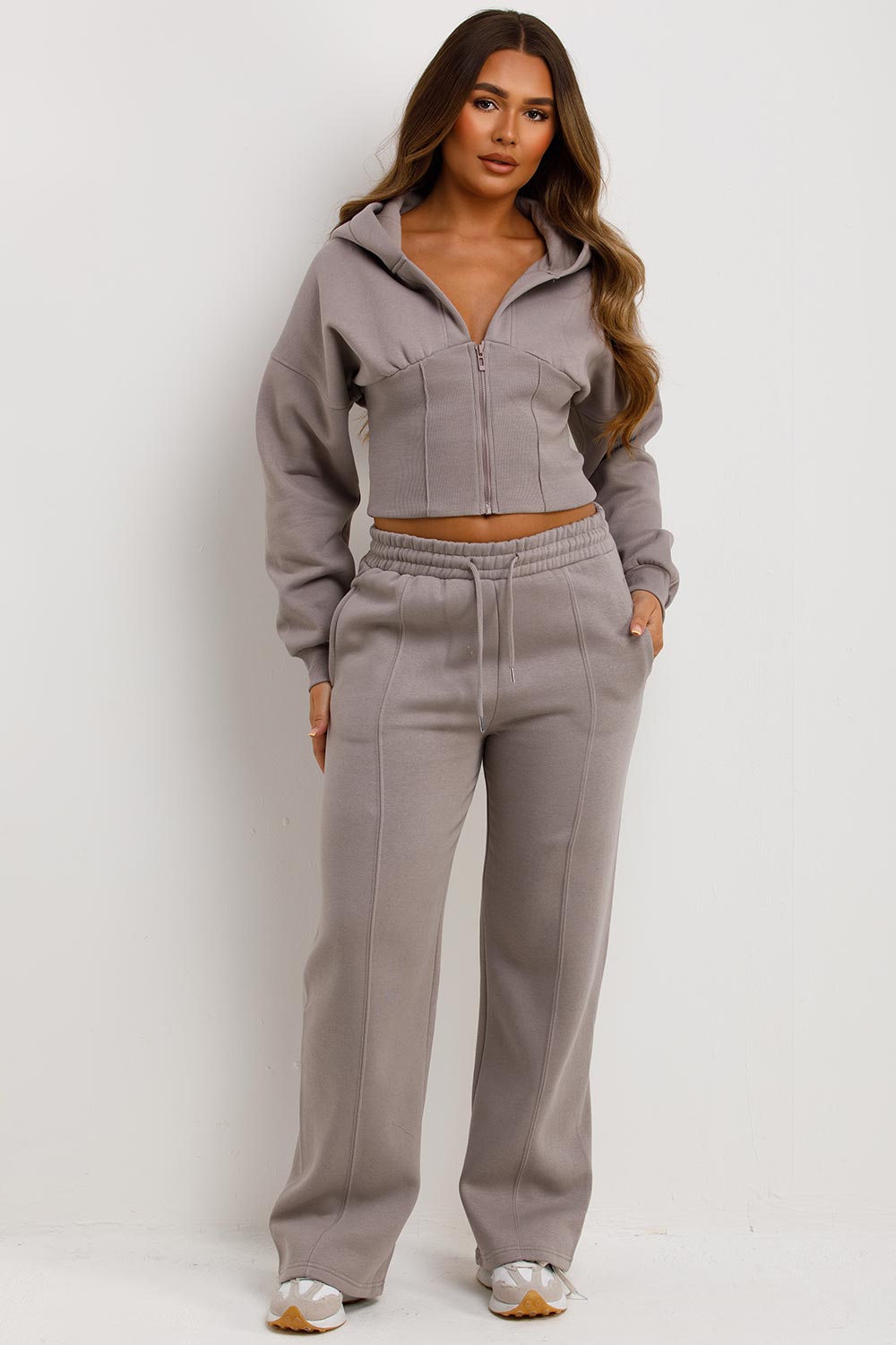 Corset Hoodie and Joggers Co Ord Set in Dove Grey