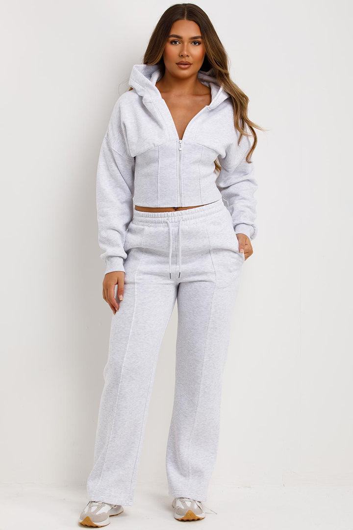 Corset Hoodie and Joggers Co Ord Set in Grey Marl