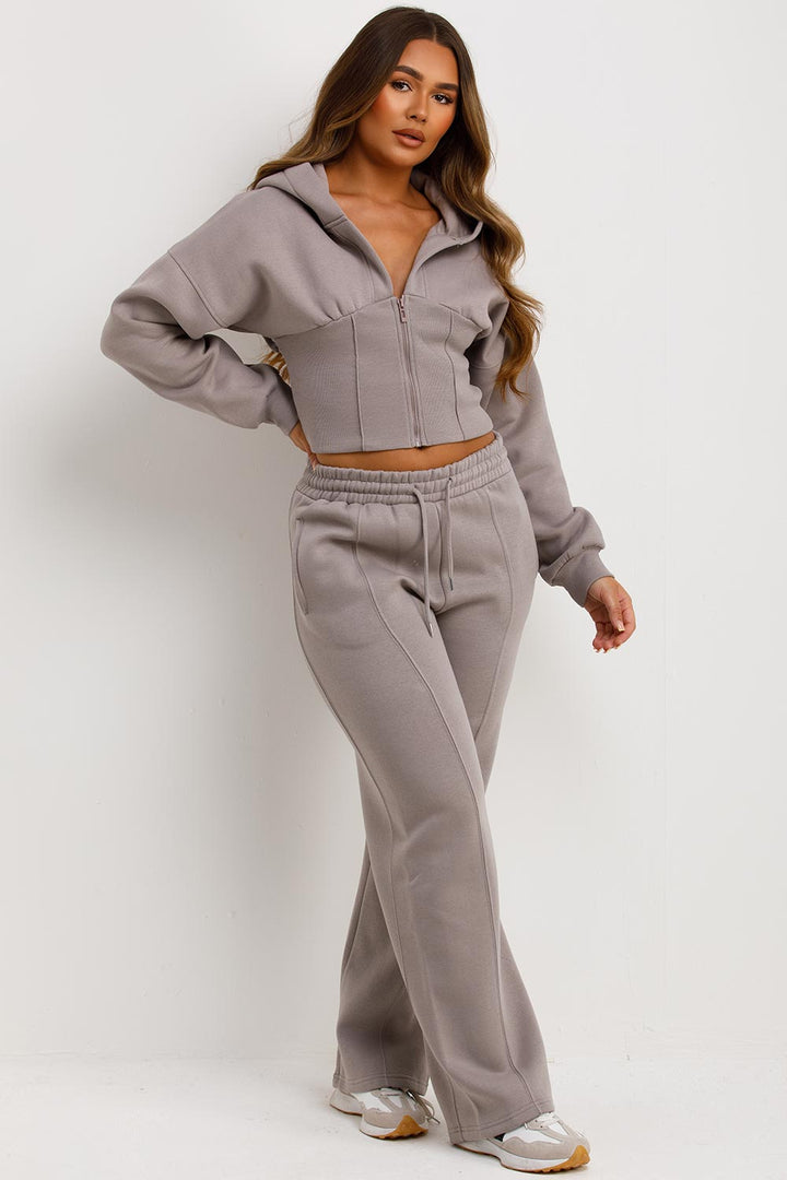Corset Hoodie and Joggers Co Ord Set in Dove Grey