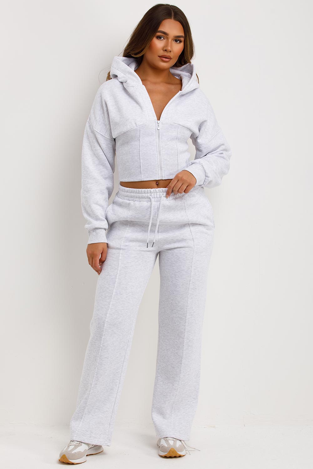 Corset Hoodie and Joggers Co Ord Set in Grey Marl