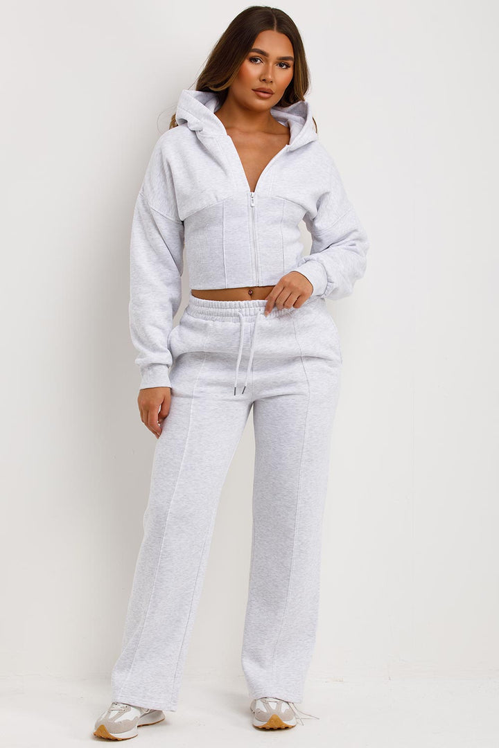 Corset Hoodie and Joggers Co Ord Set in Grey Marl