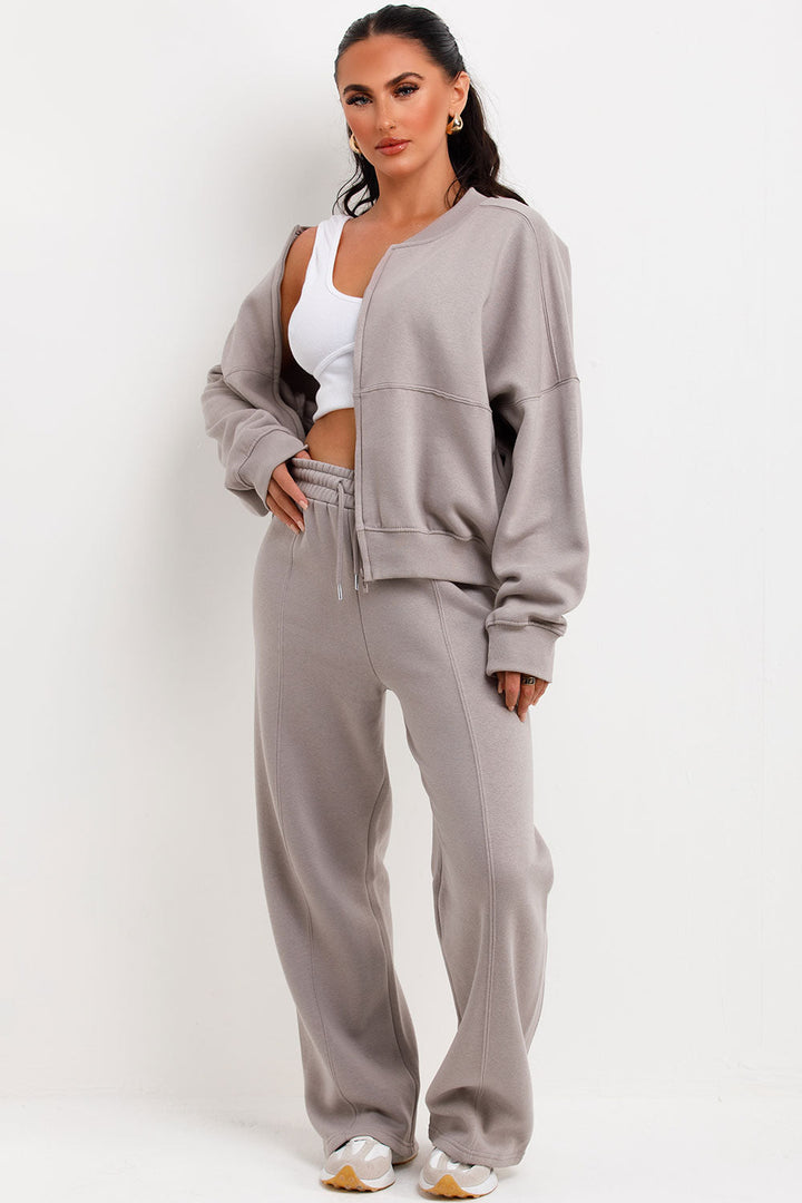 Zip Bomber Sweatshirt and Joggers Set in Dove Grey