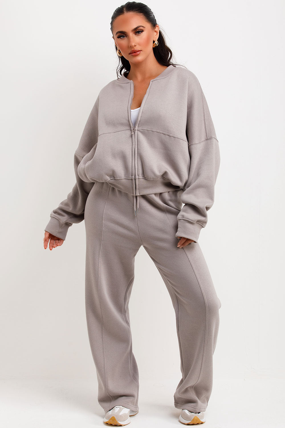 Zip Bomber Sweatshirt and Joggers Set in Dove Grey