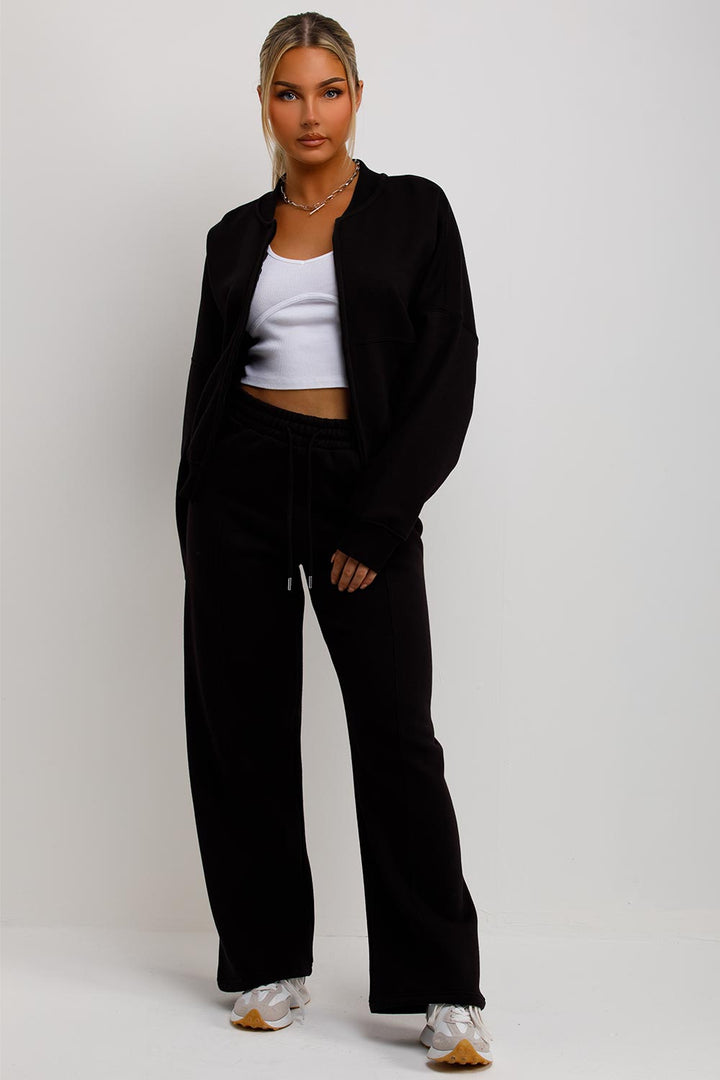 Zip Bomber Sweatshirt and Joggers Set in Black