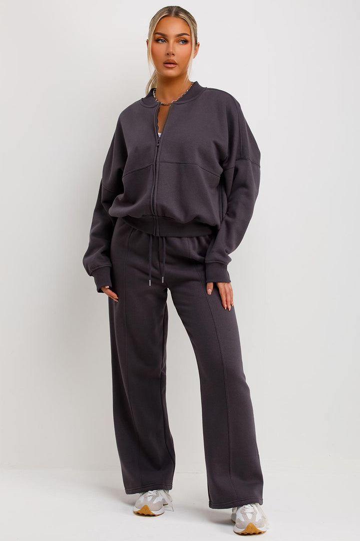 Zip Bomber Sweatshirt and Joggers Set in Charcoal