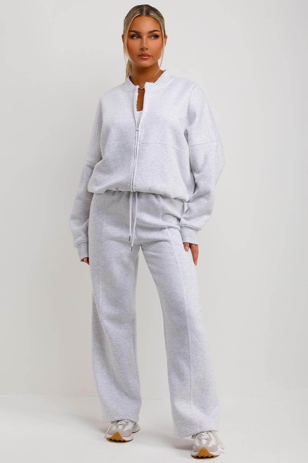 Zip Bomber Sweatshirt and Joggers Set in Grey Marl