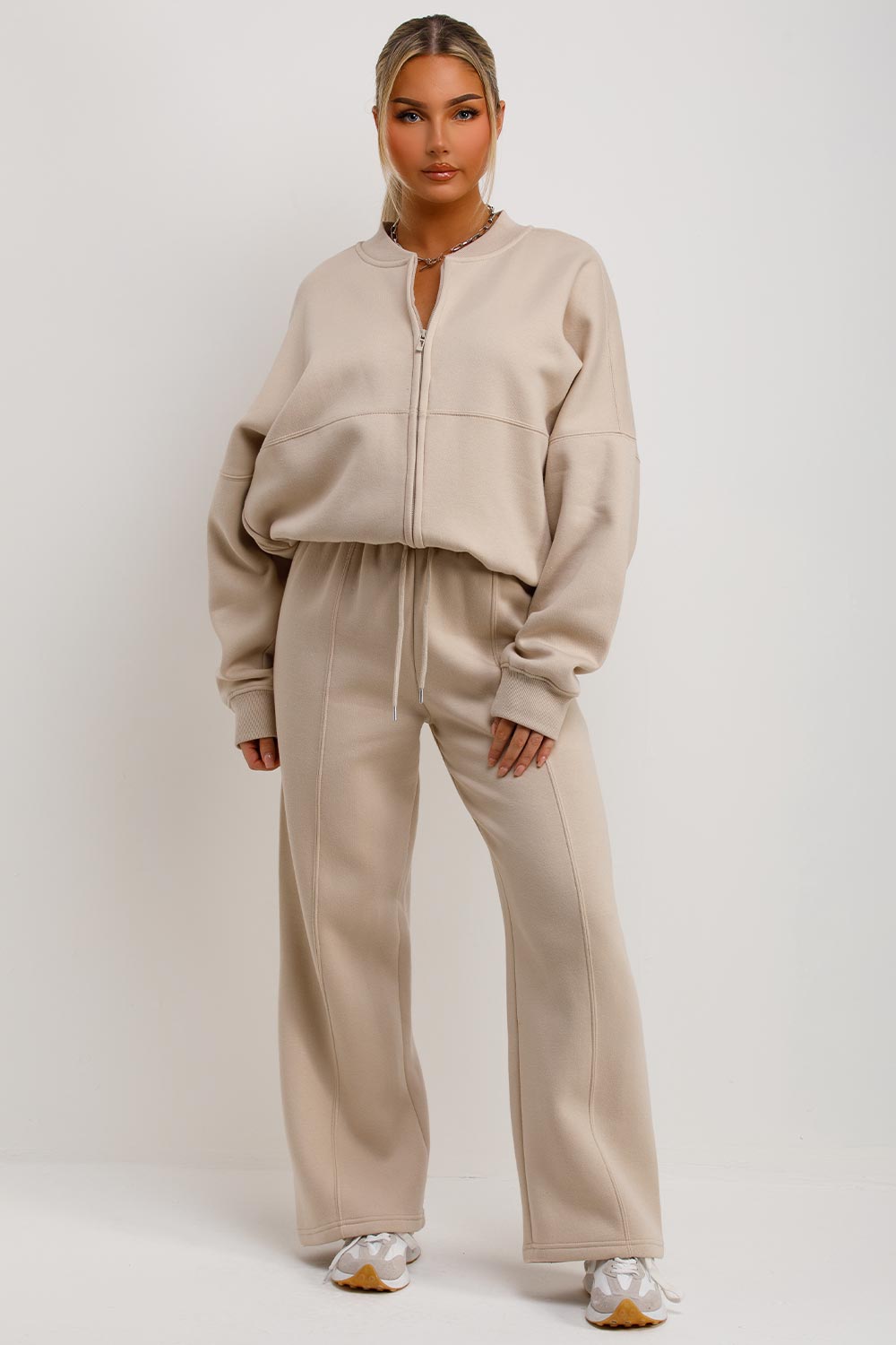 Zip Bomber Sweatshirt and Joggers Set in Oatmeal