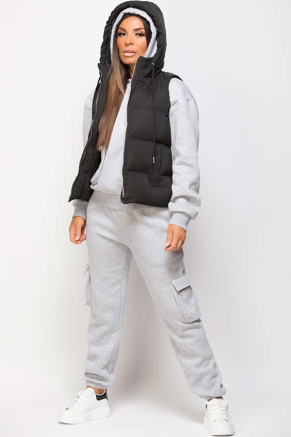Black Padded Hooded Gilet